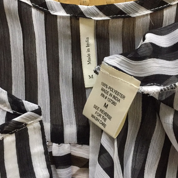 LF Y2K SHEER TOP BLACK WHITE STRIPED CAREER BLOUSE TOP M - Picture 10 of 12